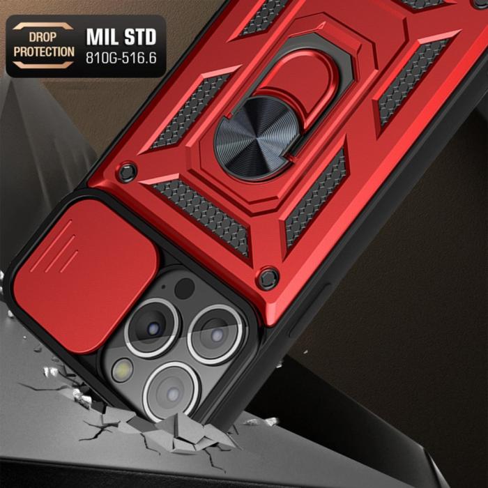 Bild 2, iPhone 13 Pro Max - CamShield Armor Hybrid Ring Skal - Röd