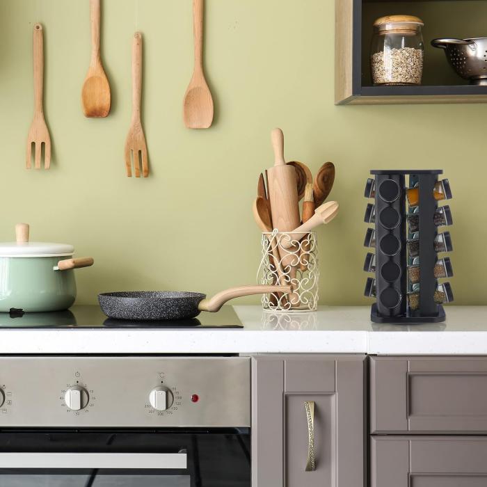 Bild 3, Roterande kryddställ med 20 glasburkar - Svart