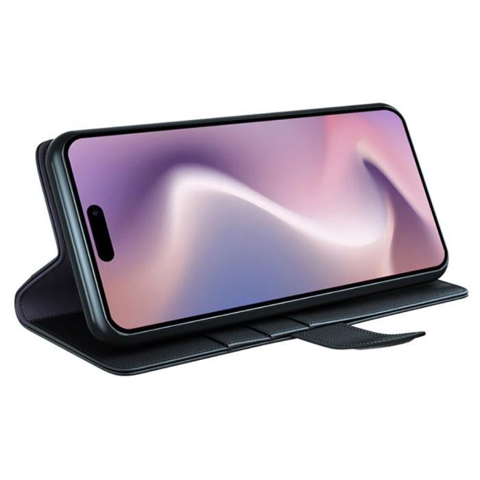 Bild 3, iPhone 16 Fodral Premium Äkta Läder Svart
