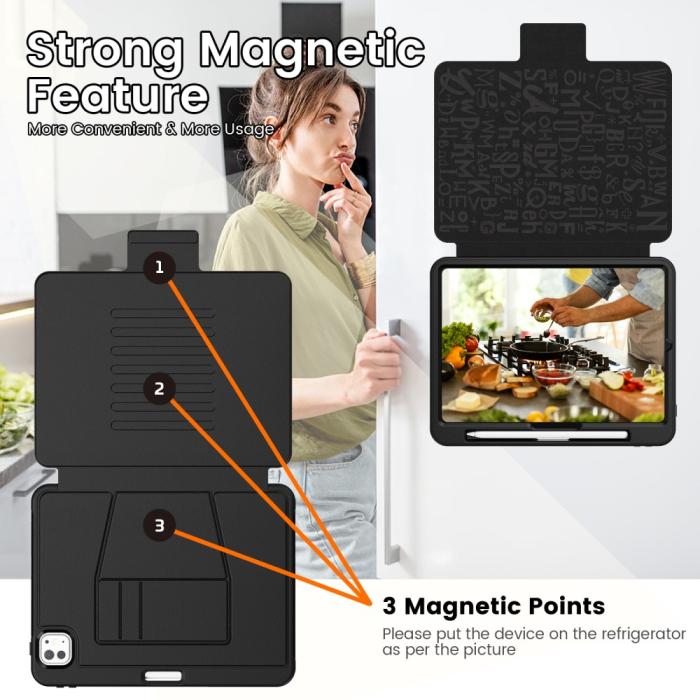 Bild 6, iPad Pro 11 2024 Fodral Läder Kickstand Korthållare Svart