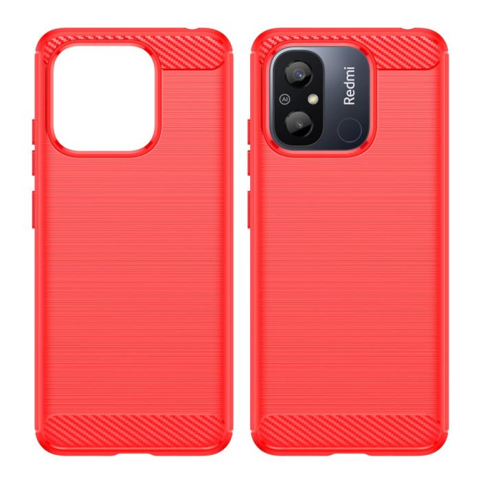 Bild 2, Xiaomi Redmi 12C 4G Skal Kolfiber Textur Röd