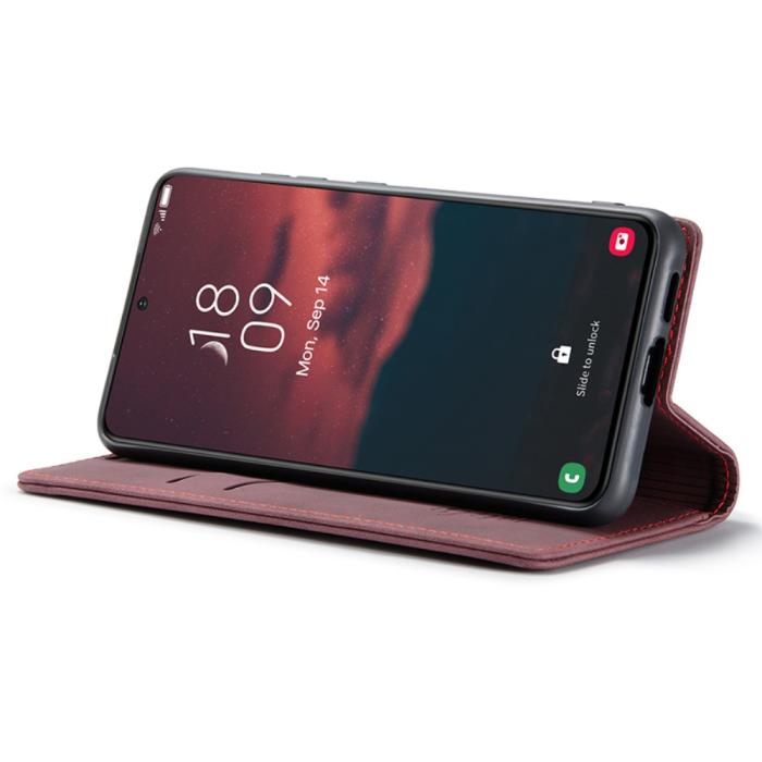 Bild 3, CASEME Galaxy S24 Plus Fodral Flip Retro Läder Vinröd