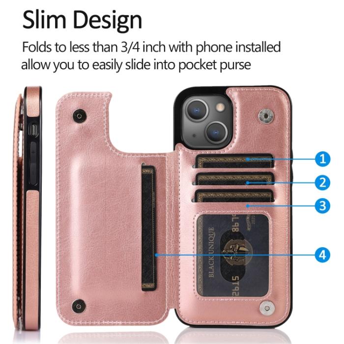 Bild 5, iPhone 14 Läder Skal Med Kortfack Roséguld