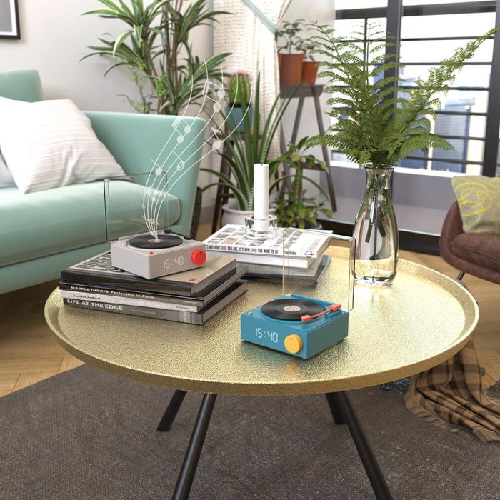 Bild 2, MOB Högtalare Väckarklocka Vinyl Retro Blå