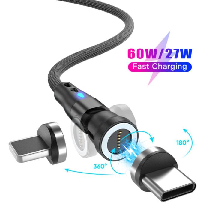 Bild 2, ENKAY 1 m 2in1 PD 60W USB-C - Lightning/USB-C 360° Magnetkabel