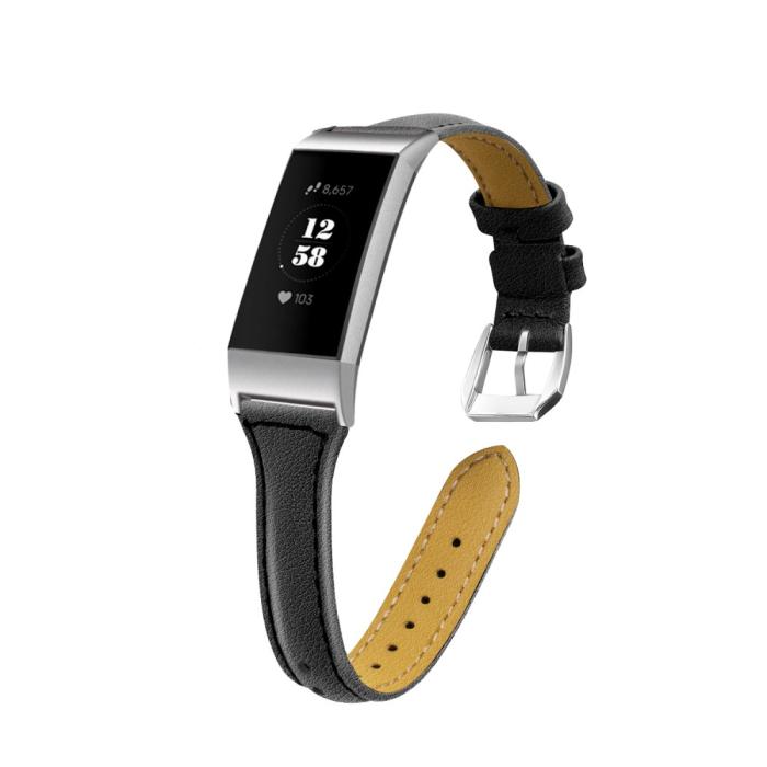Bild 2, Äkta Läder Armband Fitbit Charge 4/3 Svart