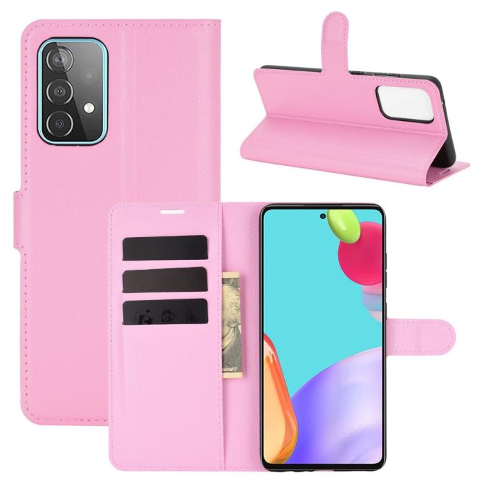 Bild 1, Samsung Galaxy A52 / A52s - Litchi Textur Fodral - Ljus Rosa