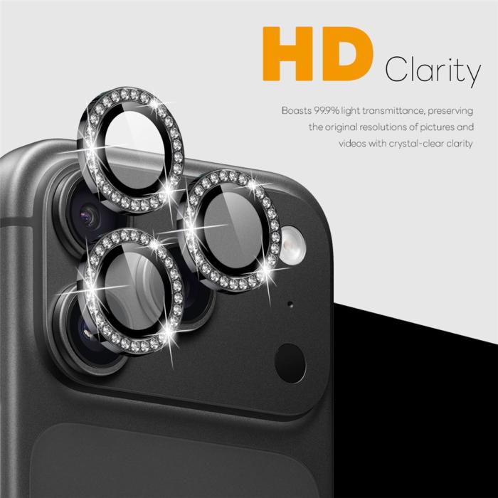 Bild 2, NORTHJO iPhone 18 Pro/18 Pro Max Linsskydd Strass Svart