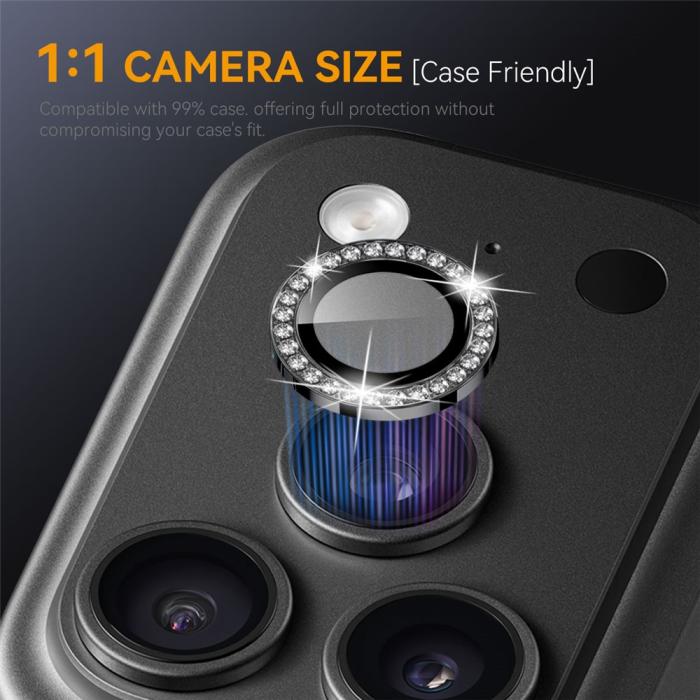 Bild 3, NORTHJO iPhone 18 Pro/18 Pro Max Linsskydd Strass Svart