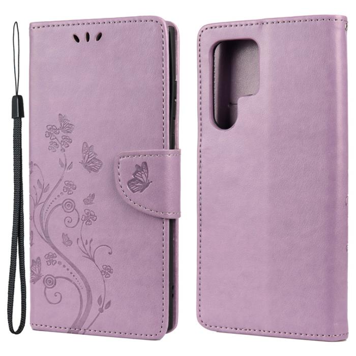 Bild 1, Samsung Galaxy S22 Ultra Fodral Tryckta Fjärilar Lila