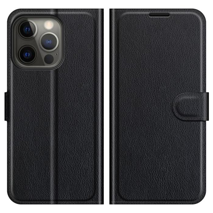 Bild 1, iPhone 13 Pro Fodral Litchi Läder Svart