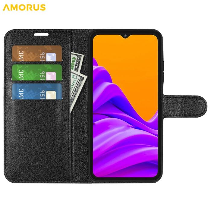Bild 2, AMORUS Samsung Galaxy Xcover 7 Pro Fodral Litchi Läder Svart
