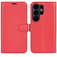 Samsung Galaxy S26 Ultra Fodral Litchi L&auml;der R&ouml;d
