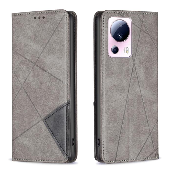 Bild 1, Xiaomi 13 Lite 5G Fodral Geometriskt Flip Läder Grå
