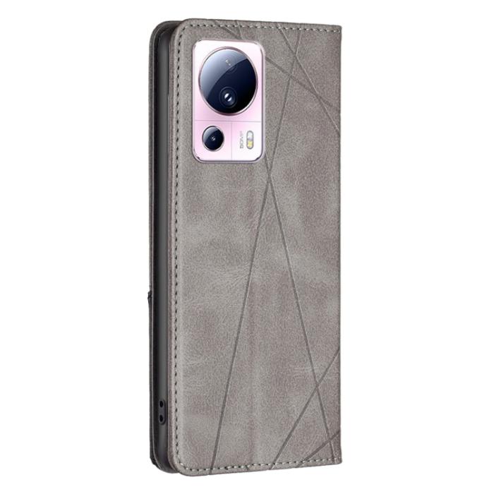 Bild 3, Xiaomi 13 Lite 5G Fodral Geometriskt Flip Läder Grå