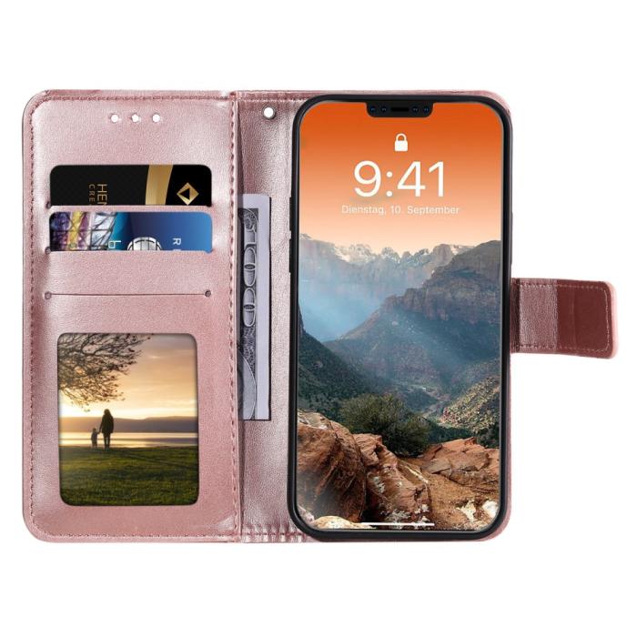 Bild 4, iPhone 12 Pro Max - Mandala Läder Fodral - Roséguld