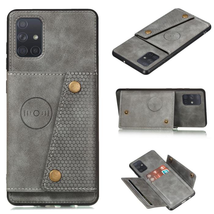 Bild 1, Samsung Galaxy A52 / A52s - Läder Skal Med Kortfack Och Magnet - Grå