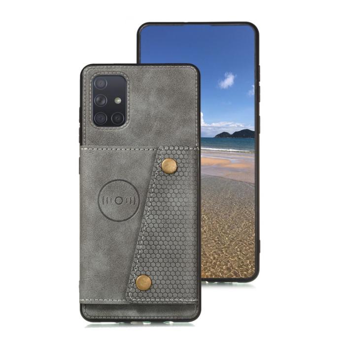 Bild 2, Samsung Galaxy A52 / A52s - Läder Skal Med Kortfack Och Magnet - Grå