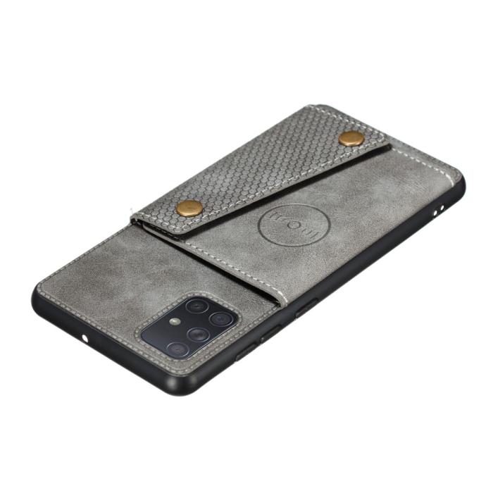 Bild 3, Samsung Galaxy A52 / A52s - Läder Skal Med Kortfack Och Magnet - Grå