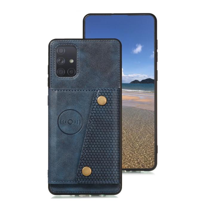 Bild 2, Samsung Galaxy A52 / A52s - Läder Skal Med Kortfack Och Magnet - Blå