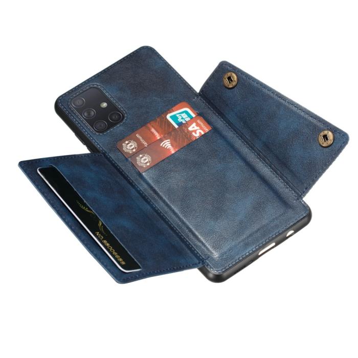 Bild 5, Samsung Galaxy A52 / A52s - Läder Skal Med Kortfack Och Magnet - Blå