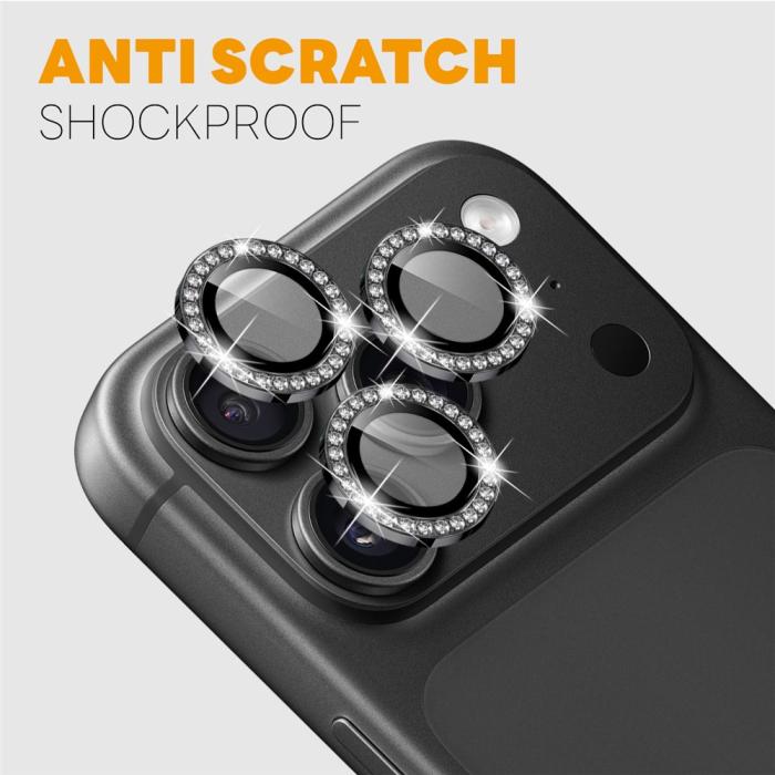 Bild 4, NORTHJO iPhone 18 Pro/18 Pro Max Linsskydd Strass Svart