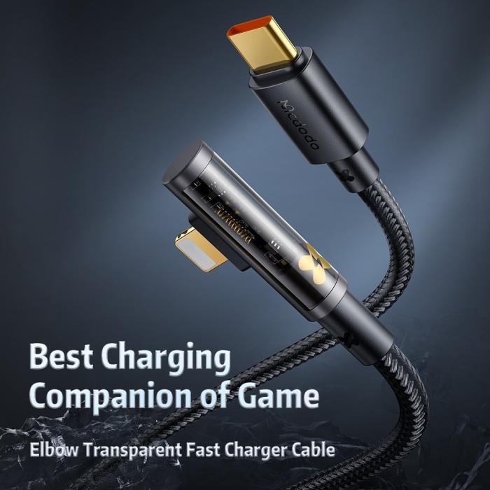 Bild 3, Mcdodo 1.2m 36W USB-C - Lightning Elbow Kabel Svart