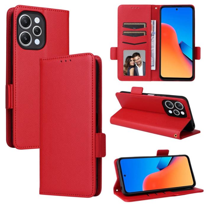 Bild 5, Xiaomi Redmi 12 5G/4G Fodral Litchi Läder Röd
