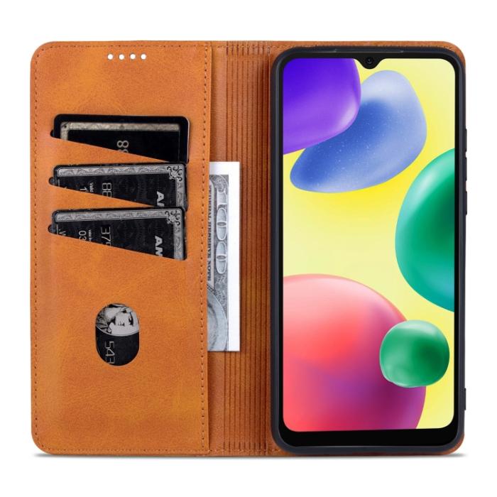 Bild 6, AZNS Xiaomi Redmi 10C Fodral Flip Läder Brun