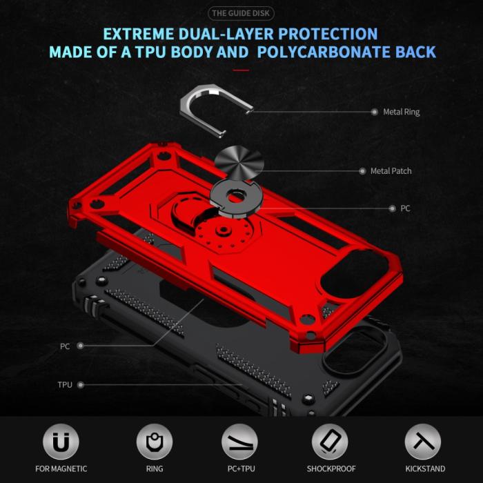Bild 5, iPhone 17e / 16e Skal Shockproof Hybrid Ring Röd