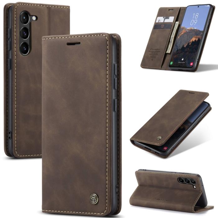 Bild 1, CASEME Galaxy S24 Plus Fodral Flip Retro Läder Mörk Brun