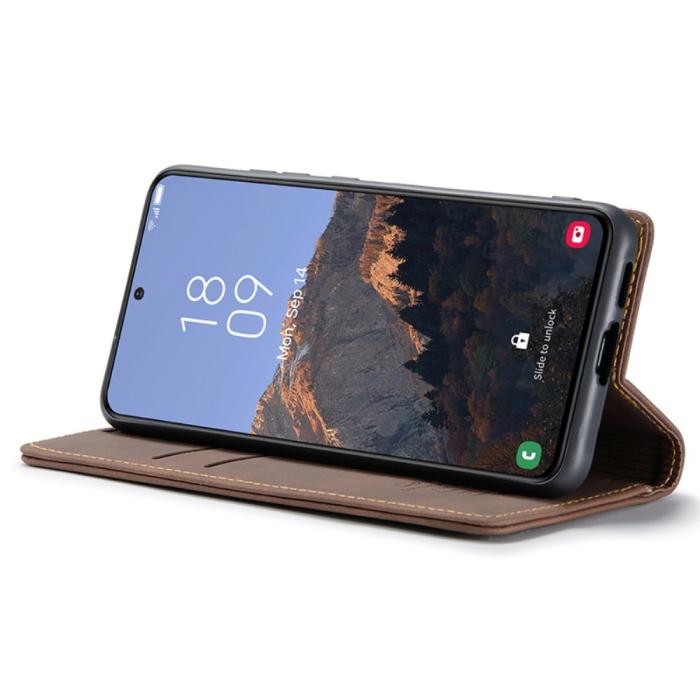 Bild 3, CASEME Galaxy S24 Plus Fodral Flip Retro Läder Mörk Brun