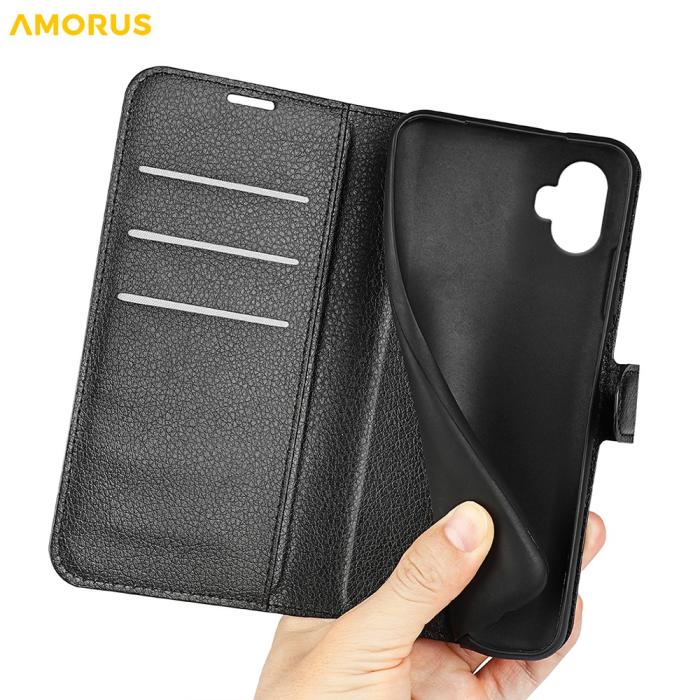Bild 5, AMORUS Samsung Galaxy Xcover 7 Pro Fodral Litchi Läder Svart