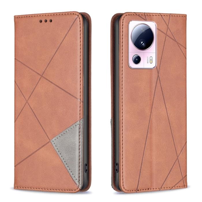 Bild 1, Xiaomi 13 Lite 5G Fodral Geometriskt Flip Läder Brun