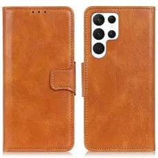 Samsung Galaxy S23 Ultra Fodral Crazy Horse Split L&auml;der Brun