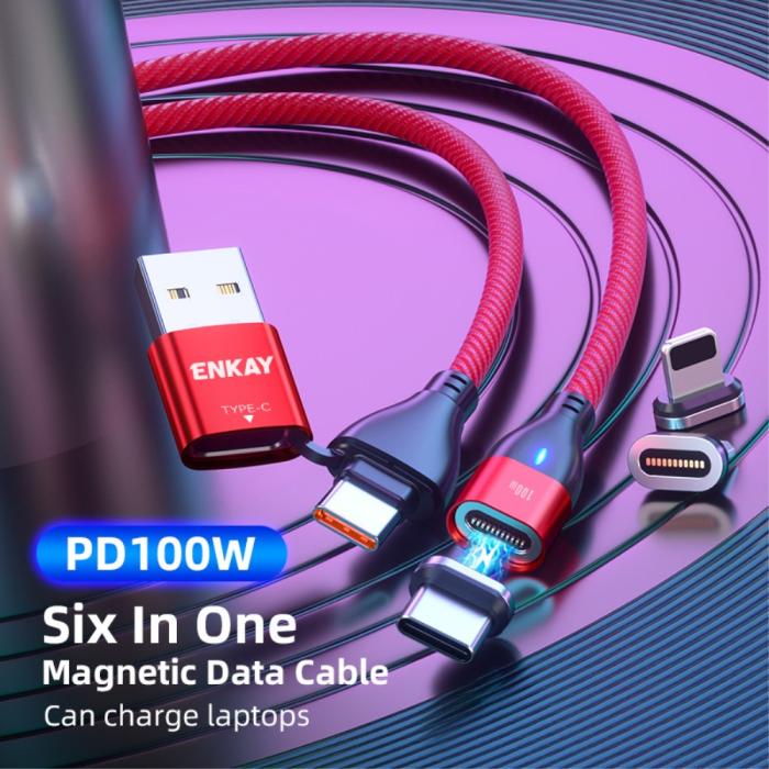 Bild 2, ENKAY 2 m 6in1 PD 100W USB-C/USB-A - USB-C/Lightning/MicroUSB
