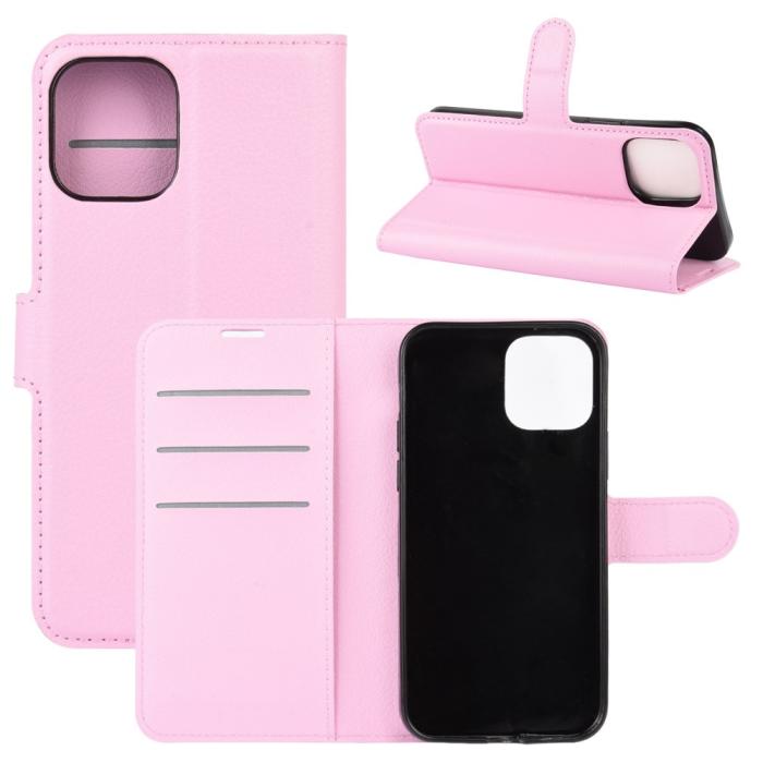 Bild 1, iPhone 12 Pro Max - Litchi Fodral - Ljus Rosa