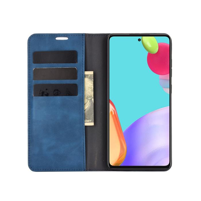 Bild 4, Samsung Galaxy A52 / A52s - Silkeslent Läder Fodral - Blå