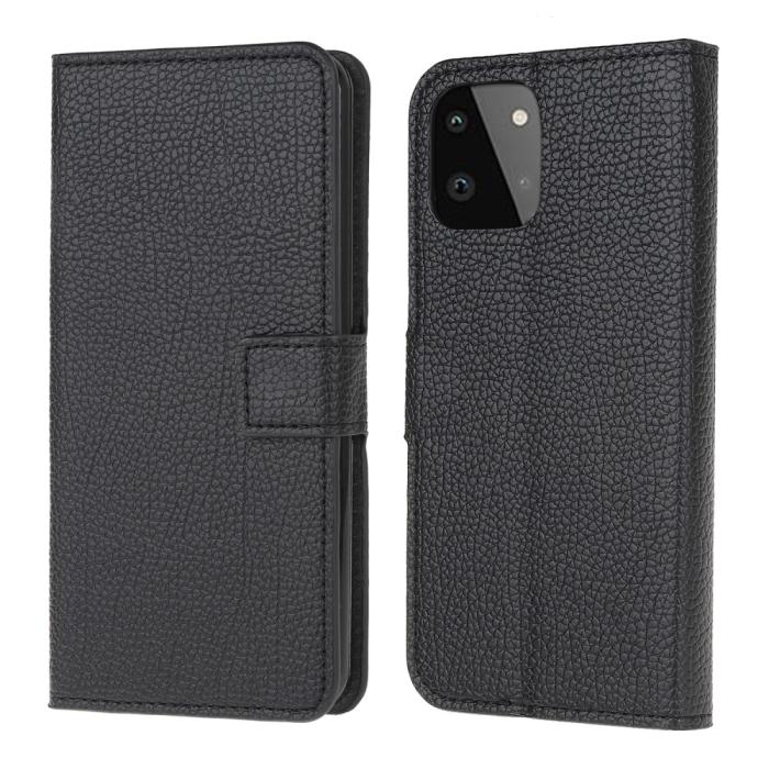 Bild 1, Samsung Galaxy A22 5G - Litchi Läder Fodral - Svart