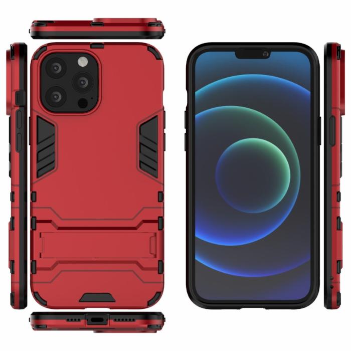 Bild 5, iPhone 13 Pro Max - Hybrid Armor Skal Kickstand - Röd