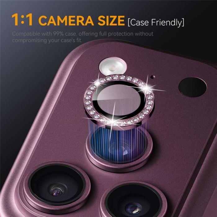 Bild 3, NORTHJO iPhone 18 Pro/18 Pro Max Linsskydd Strass Lila