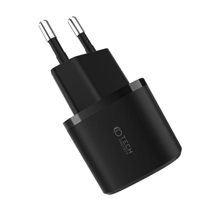 Bild 3, Tech-Protect 20W Mini Väggladdare PD QC USB-C / USB-A Svart