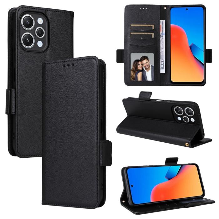 Bild 5, Xiaomi Redmi 12 5G/4G Fodral Litchi Läder Svart