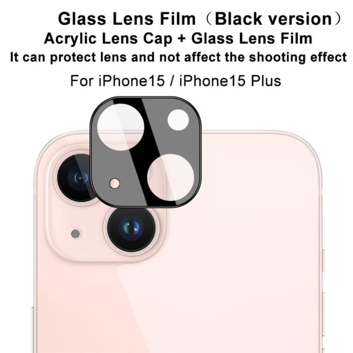 Bild 3, IMAK iPhone 15 / 15 Plus Linsskydd Akryl/Härdat Glas Svart