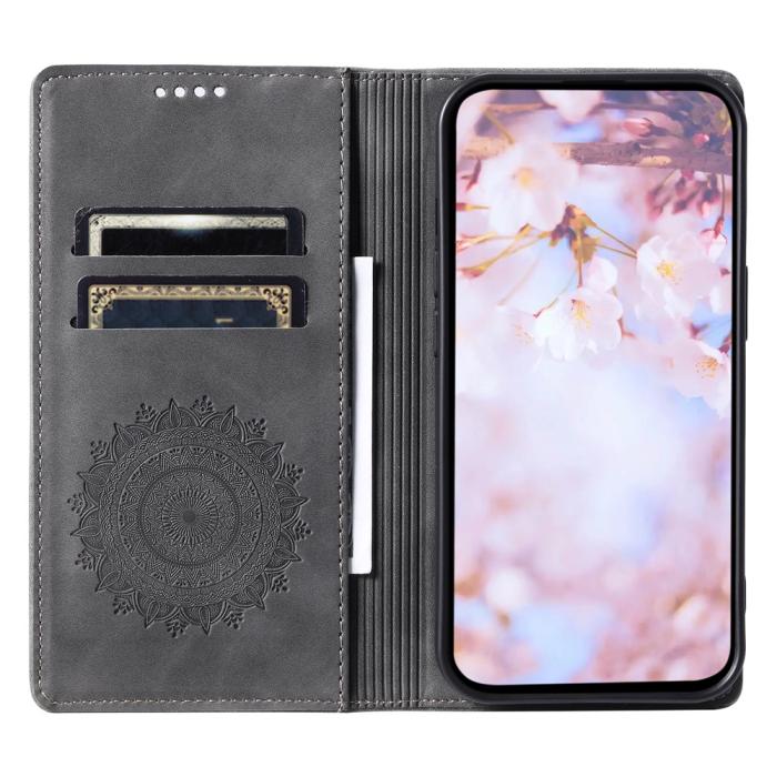 Bild 2, Honor X5c Plus Fodral Flip Mandala Läder Grå