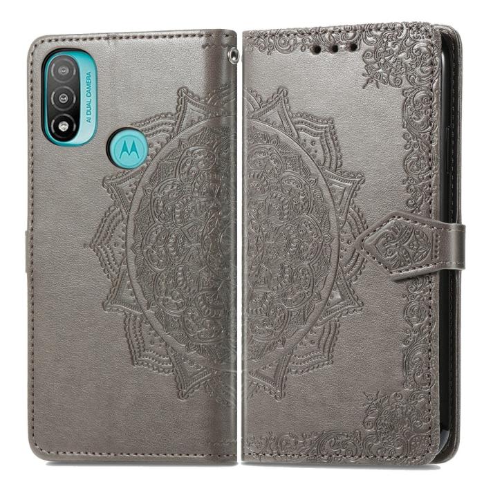 Bild 1, Motorola Moto E20 / E40 Fodral Mandala Läder Grå
