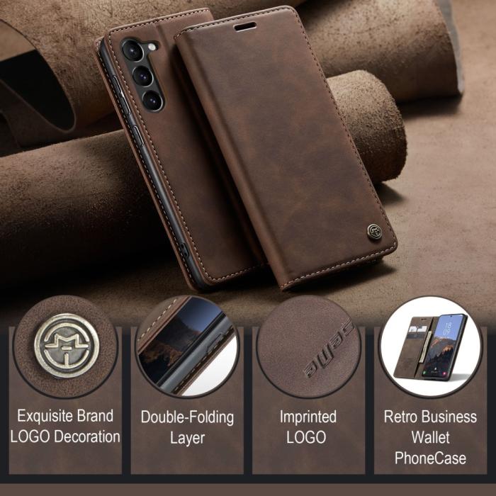 Bild 4, CASEME Galaxy S24 Plus Fodral Flip Retro Läder Mörk Brun