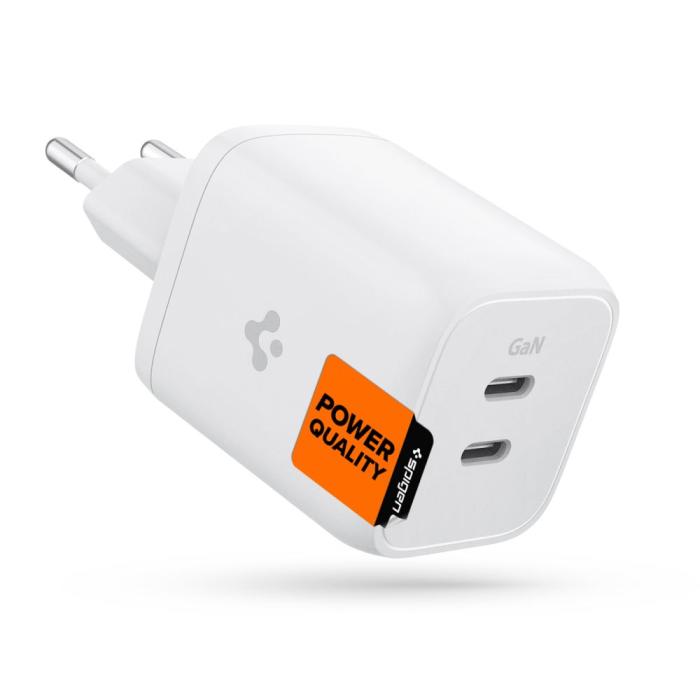 Bild 1, Spigen 65W PD PowerArc 2x USB-C Väggladdare Vit