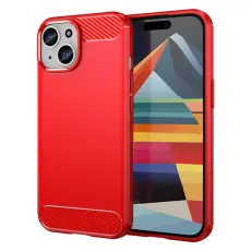 iPhone 15 Plus Skal Borstad St&aring;l Textur R&ouml;d
