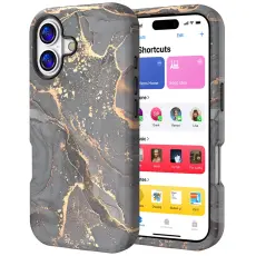 iPhone 17 Skal Hybrid Med Marmor Tryck Gr&aring; / Guld